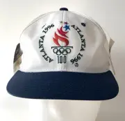 Vtg STARTER 1996 ATLANTA OLYMPICS SNAPBACK HAT White Navy Blue Torch Logo **NEW