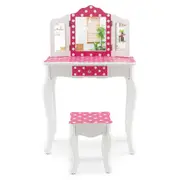 Costway Vanity Table & Chair Set Dressing Table Pretend Play Makeup Table Furniture Pink