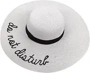 [N\A] NA Fashion Women's Summer Big Straw Hat Sun Floppy Wide Top Hat Letter Print Folding Beach Hat White