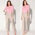 NWT Walter Baker Lori Leather Flare Leg Elastic Waist Tan Cropped Pant Dove