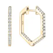 Gili Jewels Yellow Gold Hexagon Diamond Hoop Earrings 14k Round