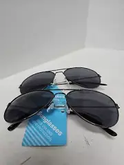 FGX FOSTER GRANT BRAND METALLIC GRAY AVIATOR STYLE SUNGLASSES 100% UVA & UVB X2