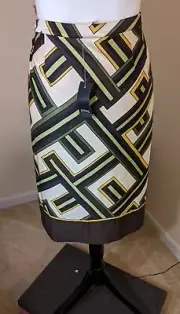 Ann Taylor LOFT Skirt.100% Rayon. Diagnal patterns of Yellow.White Black,Green,