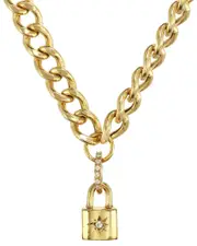 Rachel Reinhardt 14K Over Silver CZ Mini Padlock Pendant Necklace