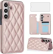 Asuwish Phone Case for Samsung Galaxy A54 5G Wallet Cover with Tempered Glass Screen Protector and Leather RFID Credit Card Holder Stand Cell Accessories A545G A 54 54A 4G G5 SM A546U Women Rose Gold