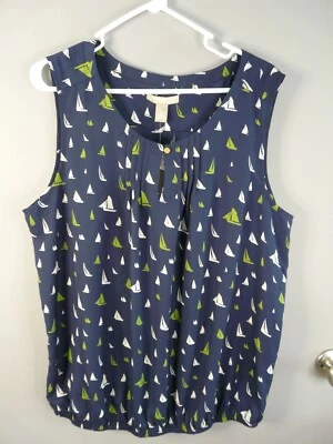 Banana Republic Womens XL Sailboat Print Sleeveless Lightweight Flowy Top NWT