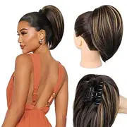 Ponytail Extension 10 Short Claw Clip in Ponytail Hair Extensions Messy Bun Hair Piece Natural Soft Synthetic Straight Pony Tail Hair Pieces for Women - Dark B