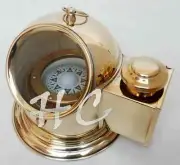 Nautical Ship/Boat Oil Lamp Vintage Brass Floating Dial Binnacle Gimbled Compass