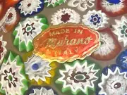 MURANO SATIN ART GLASS, BRIGHT COLOR Millefiori LAMP SHADE WITH LABEL, 1920