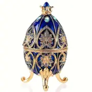 Enameled Faberge Egg Style Jewelry Box - Dark Blue