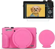 [TYUANDOUER] G7X Mark III Case & LCD Screen Protector Accessories Kit, Soft Silicone Case for Canon Powershot G7X Mark III Camera, Lightweight Skin Body Protective Case Cover for G7X3 G7X III - Rose