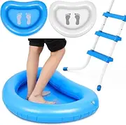 Mifoci 2 Pcs 34.6 x 25.6 Inch Inflatable Foot Bath Portable Pool Foot Wash Basin Soaking Pool Feet Washer for Pool Entry Ladder Above Ground Swimming Pools Hot Tub Spas Accessories, White and Blue