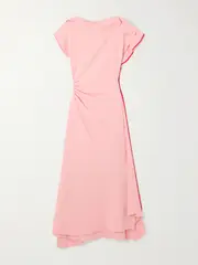 [Victoria Beckham] Victoria Beckham - Asymmetric Ruffled Gathered Crepe Midi Dress - Pink - UK 12 UK 12 Pink