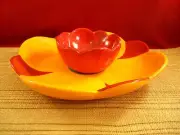 CHIP AND DIP SET ORANGE RED FLOWER DESIGN Serving Platter C36