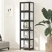 Oikiture Display Cabinet with 5 Tiers Shelves and Clear Door Slim Display Shelf Home Storage Cabinet Black