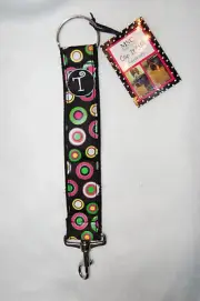 Purse Key Chain BAG CLIP 8" Black Strap BOLD POLKA DOTS MSC Monogram Letter T