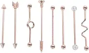 [TOGEVAL] 8pcs Steel Arrows Screw Barbell Ear Studs Industrial Piercing Jewelry for Women Men Comfortable Earrings