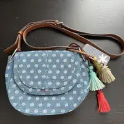 Splendid Women's Denim Cross Body Purse Bag with Leather Tassels