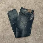 Vintage True Religion Acid Wash Paint Splatter Jeans Size 44x34 Y2K Rocco Skinny