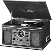 Stylish Bluetooth 6-in-1 Record Player: 3-Speed Turntable, CD & Cassette Player