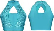 [iiniim] Kids Girls Sparkle Sequin Jazz Dance Tops Sleeveless Gymnastic Vest Tank Top Mock Neck Sports Workout