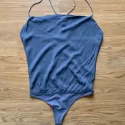 Abercrombie Gray Sleeveless Backless Thong Bodysuit Size L Adjustable Straps