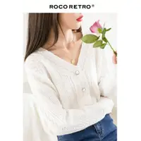 在飛比找ETMall東森購物網優惠-外套女ROCO復古鏤空長袖針織衫