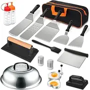 18-Piece Griddle Accessories Kit - Flat Top Grill Set for Blackstone and Camp Chef, Includes Enlarged Spatulas, Basting Cover, and Scraper for Outdoor BBQ