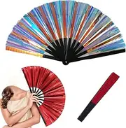 [Generic] Large Clack Hand Fan, Holographic Foldable Fan for Line Dancing, Portable Craft Fans for Country Music Parties, Outdoor Events, Dance Enthusiasts (C)