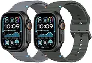 MoKo 2Pack Sport Watch Band Compatible with Apple Watch Ultra 2/Ultra 49mm,S10 46mm,9/8/7 45mm,SE2/SE/6/5/4 44mm,3/2/1 42mm,Adjustable Breathable Replacement Strap for Men Women, Space Gray/Army Green
