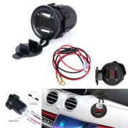 Dual Ports USB Charger Socket Adapter Power Outlet Voltmeter for 5V 2.1A 12/24V