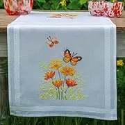 Vervaco PN-0187941 Table Runner Cross Stitch Set Pre-Drawn Cotton Orange Flowers and Butterflies OSFA