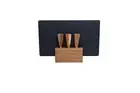 NNEDSZ 4pc Euroline Slate Wood 30cm Cheese Board w/ Plane Knife / Fork - Brown