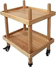 Bar Serving Cart Nordic Cart 2 Layers Rolling Cart Dining Cart Wooden Bracket Solid Wood Tray 4 Universal Wheels with Locking Wheels Furniture