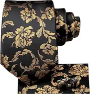 [Hi-Tie] Design Black Tie Handkerchief Cufflinks set Woven Silk Necktie for Men