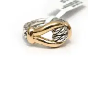 New DAVID YURMAN 13mm Ladies Thoroughbred Loop Ring in Silver & 18K Gold Size 6