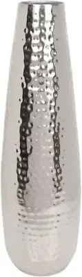 Teardrop Hammered Metal Vase Silver Finish 16.5 Inch High - Ideal for Dried Flow