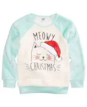 Evy Of California 'Cat Holiday' Baby Girls Crew Neck Sweater (3T/3, Egg Shell)