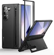 [SURITCH] for Samsung Galaxy Z Fold 6 Case with Kickstand and New Slim S Pen Holder, Built-in Screen Protector, Phone Case for Z Fold 6 2024 [S Pen NOT Included]-Black