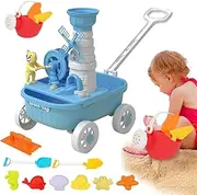 Travel Sand Toys | Sand Castle Building Kit,Marine Animal Molds, Trolley Cart, Water Wheel, Watering Can, Shovels, Rakes, Outdoor Fun Play Set for Boys and Girls