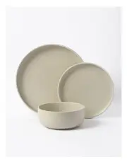 [Cadence & Co.] Muse 4 Person Dinner Set 12 Piece in Matte Glaze Sand/White