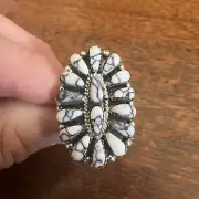 Navajo Cluster Ring White Buffalo Turquoise Sz 8.5 Native American Womens Zuni A