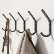 5 Pack Wall Hooks For Hanging Coat - Black Double Towel And Robe Mount Suitable
