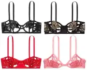 $70 VICTORIAS SECRET VERY SEXY STRAPPY EMBROIDERED OPEN CUP UNLINED BALCONET BRA