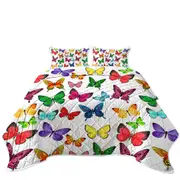 White Back Vivid Colored Butterflies Coverlet