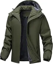 [PEGENO] Men's Winter Jacket Warm Fleece Lined Ski Jacket Men's Windproof Breathable Men's Winter Jacket with Removable Hood Outdoor Ski Jackets for Men, Army Green, M
