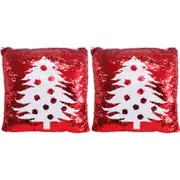 2PK LVD 40x40cm Sequin Tree Pillow Cushion Home/Living Room Decor - Red