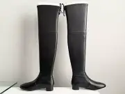 $895 Stuart Weitzman Genna 25 City Black Napa Leather Over The Knee Flat Boots 6