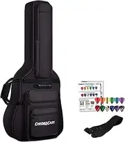 ChromaCast Acoustic Guitar 6-Pocket Padded Gig Bag with Guitar Strap and Pick Sampler