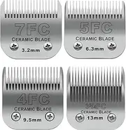 Size 7FC/5FC/4FC/3FC Detachable Pet Dog Grooming Clipper Ceramic Blades Set,Compatible with Andis,Oster A5,Wahl KM Series Clippers,Cut Length 1/8"(3.2mm) to 1/2"(13mm),4 Pack